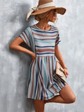 Summer Striped Dress Women A Line Loose Dress Ladies Casual High Waist Short Party Dress For