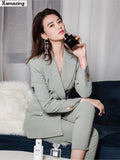 Women New Elegant Office Work Wear Pant Suits OL 2 Piece Sets Solid Blazer Jacket & Trousers Suit Set
