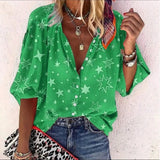 Women Long Sleeve Loose Casual Buttons Printing T-Shirts Turn Down Collor Basic Spring Autumn Oversized