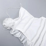 Backless Cowl Neck Flower Frill Mini Dress-Outfit