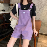 Summer Women Vintage Purple Jeans Jumpsuit Cotton Wide Legs Bib Female Overalls Woman Personality Denim Bodysuit