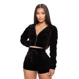 and Autumn Women's Clothing V-neck Drawstring Zipper Sweater Ruffle Hip Navel Shorts