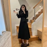 Lace Vintage Dress Women Fashion Puffer Sleeve Elegant One Piece Dress Korean 2022 Spring High Street Slim Midi Dress