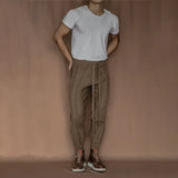 Lace-up Zipper Little feet Pants For Men Drawstring Mid Waist Pants 2021 Autumn Casual Men Slim Knitted Cropped