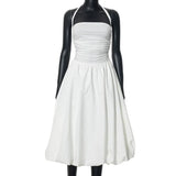 Tube Solid Frill Midi Dress-Outfit