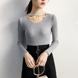 V Neck Sweaters Women 2021 Autumn Winter Long Sleeve Sexy Slim Tops Solid Streetwear Knitted Korean Pullover