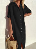 Casual Loose Sleeves Button Dress Cotton And