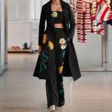 Spot 2025 Autumn / Winter Fashion Street Photo Print Long Windbreaker Wrapped Chest Bell-Bottoms Three-Piece