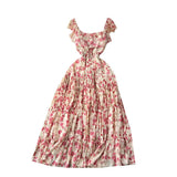 Zingj Atmosphere Feeling Flower Small Flying Sleeve Dress Female Summer Fold Lotus Leaf Edge Minority French High-Grade Orange Stalk