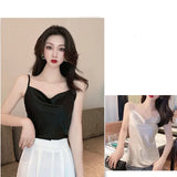 Fashion Silk Camis female Summer Tank Top Silk Vest Bottoming Shirt Sexy Cami Top Womens Clothing White Chiffon Tops