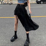 New Harajuku Lace Up Sexy Women Skirts Irregular Black High Waist Long Skirts Punk Gothic Chic Streetwear Saias