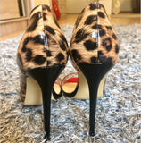 Onlymaker Women's Peep Toe 12cm High Heels Leopard print Pumps Sandals Woman Dress Party Office Slipper Shoes Big Size