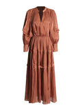 Commuting Style Dress Women 2025 New Comfortable Leisure Lantern Sleeves Tight Waist Solid Color