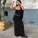 Contrast Spaghetti Strap Bodycon Maxi Dress- Outfit
