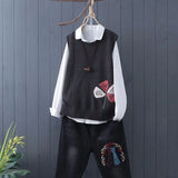 and Art Fan Knitted Sweater Vest Female Sleeveless Embroidery Lazy Maple Bottoming Sweater Vest Women Pullover