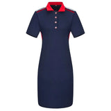 Knee Length 2022 6XL Polo Dress T Shirt Ladies Women Summer Short Sleeve Red Blue Patchwork Casual Oversized