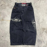 New High Street Hiphop Hip Hop Brand Printed Jeans Men's Straight Baggy Wide-Legged