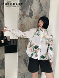 Fall 2022 Vintage Fashion Lantern Sleeve Plant Floral Shirt For Women White Long Sleeve Top Designer Blouse