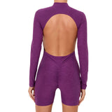 Zingj Collar Zipper Open Back Long Sleeve Onesie Dance Fitness Sports Onesie Sexy Tight Yoga Dress Woman- Outfit