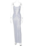 Silver Wrap Design Strap Maxi Dress- Outfit