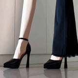 Table With High Heels Women With Thick Heel 2025 Summer New Pointed Black Single Shoes Sexy Temperament