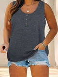 Women's Summer Sleeveless Button Solid Color U-Neck T-Shirt Women Can Open A T-Shirt