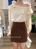 Xixi 2025 Autumn White Standard Dingy Temperament Under-Bottom Long-Sleeved Lotus Leaf Shirt Shirt Small Shirt Lady
