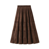 Vintage Long Velvet Pleated Women Elegant Ladies High Waist A-line Skirt Y2k High Fashion See Through Harajuku