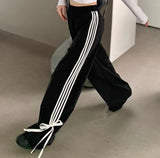 Piping Details Bow Wide Leg SweatpantsOutfit