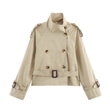 Autumn Women's Clothing Explosion Retro Collar Design Double Buckle Short Belt Wind