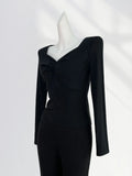 Zingj Cotton Design Sense Royal Sister Jacket V Collar Slim Slim Kink French Square Collar Women's Long Sleeve With A