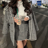 New Two 2 Piece Set Retro Houndstooth Channel Style Mid-length Coat High Waist Skirt Two-piece suits Women Basic