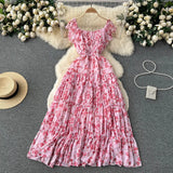 Zingj Atmosphere Feeling Flower Small Flying Sleeve Dress Female Summer Fold Lotus Leaf Edge Minority French High-Grade Orange Stalk