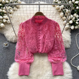 Zingj Retro Style Advanced Bubble Sleeve Shirt Autumn Net Embroidery Design Light Extravagant Socialite Temperament