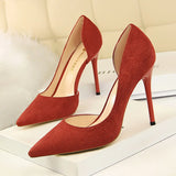 Zingj Simple Thin Heel Ultra High Heel Suede Shallow Tip Sexy Nightclub Show Thin Side Hollow Single