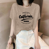 Shoulder Short-Sleeved T-Shirt Lady Loose Summer New Bamboo Festival Cotton Age-Red-Down Shirt Fashion Casual