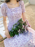 Floral Print Dress Women Summer Elegant Party Midi Dress Casual Puff Sleeve Holiday Lady Dedigner Chic Korean Dress