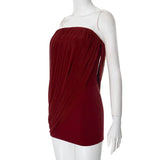 Burgundy Strapless Draped Mini Dress- Outfit