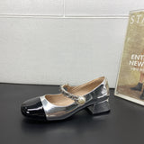 Zingj 2024 New Pearl Metal Chain JK Single Shoes Retro Small Fragrance Wind Spell Color Thick Heel Casual Mary Jane Shoes Woman-Outfit