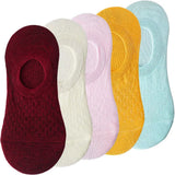 pieces = 5 pairs Women Invisible Solid Color Socks Slippers Ladies Polyester Cotton Non-slip Silicone Ankle Socks