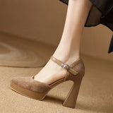 Temperament Thick With Frosted Soft Leather High Heels Female 2025 Spring Waterproof Platform Thick Bottom Tip A Word With Shallow Mouth Single