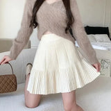 Knit Solid Elastic High Waist Pleated Mini Skirt- Outfit