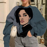 Female Face Print Cotton Sweatshirts Fashion Trendy Street Women Loose Pullover Shirts Winter Long Sleeve O Neck