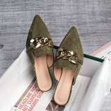 Bottom Half Slippers Women's Spring And Autumn New Pointed Metal Chain Muller Shoes Single Shoes 41-43