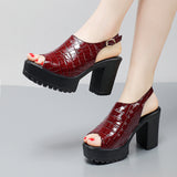 Mouth Patent Leather Crocodile High Heel Sandals Summer White Wedding Shoes Waterproof Table Thick Cheongsam Walking Shoes Coarse Heel Women's