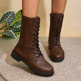 Autumn New Large-Size Round Head Side Zipper Mid-Sleet English Wind Retro Skinny Boots