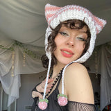 Zingj New Knitted Hat Fox Ear Devil Horn Striped Wool Hat