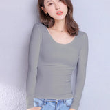 2022 Brand New Cotton Women's T-shirt Long-sleeved Solid Color Women T-shirts Leisure Woman T shirt for Female Tops