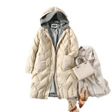 2024 Autumn Winter Korean Version Loose Down Jacket Women's Korean Version Hooded Loose Coat In The Thick Knit Cap White Duck Down-Outfit