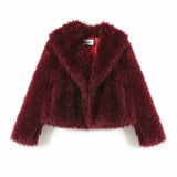 Teddy Burgundy Faux Fur Coat- Outfit